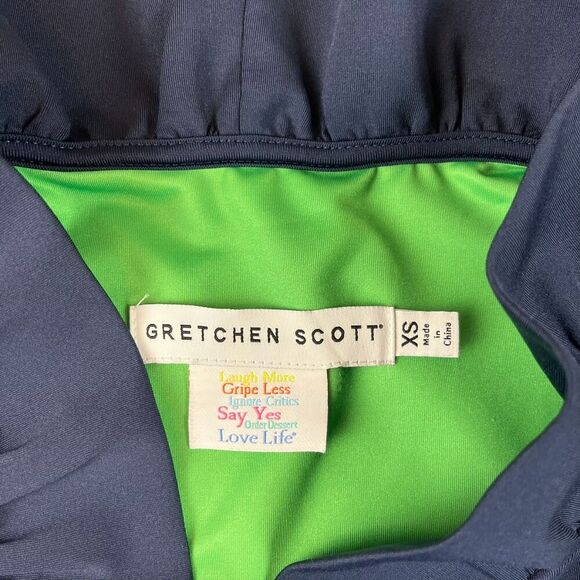 Gretchen Scott Ruffle Neck Blouse Navy Blue Sleeveless Coastal Women's XS - Picture 3 of 9